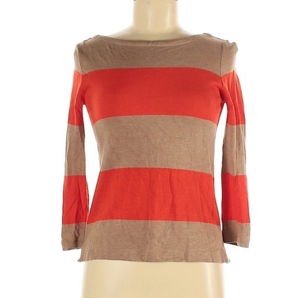 ✅ J.CREW Rugby Stripe Boatneck Top Shirt Orange Tan Top Sz XXS - Picture 2 of 10